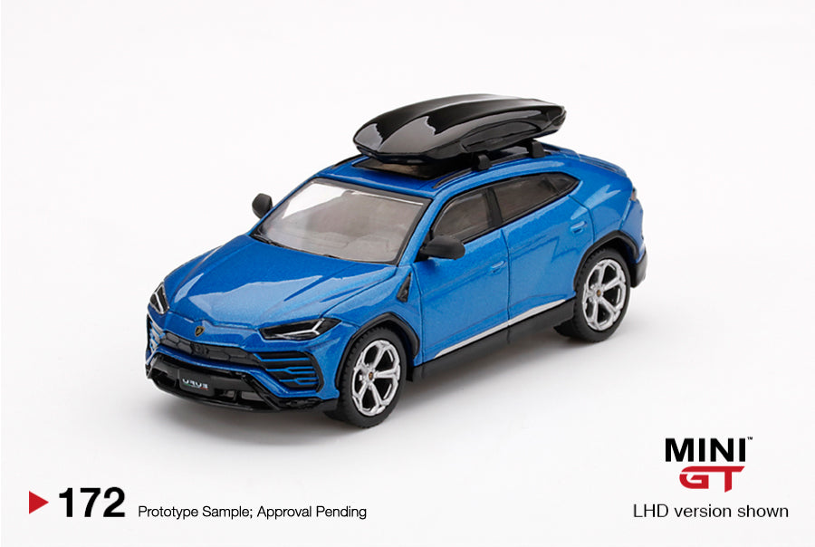 Mô hình xe Mini GT 1:64 Lamborghini Urus Blu Eleos w/ Roof Box - MGT00172