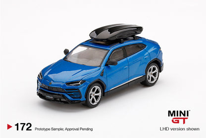 Mô hình xe Mini GT 1:64 Lamborghini Urus Blu Eleos w/ Roof Box - MGT00172