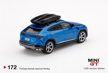 Mô hình xe Mini GT 1:64 Lamborghini Urus Blu Eleos w/ Roof Box - MGT00172