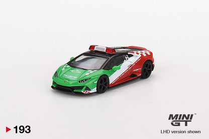 Mô hình xe Mini GT 1:64 Lamborghini Huracán EVO Bologna Airport 2020 Follow-Me Car - MGT00193