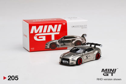 Mô hình xe Mini GT 1:64 LB★WORKS Nissan GT-R R35 Type 1, Rear Wing ver 1 Satin Silver - MGT00205-SP