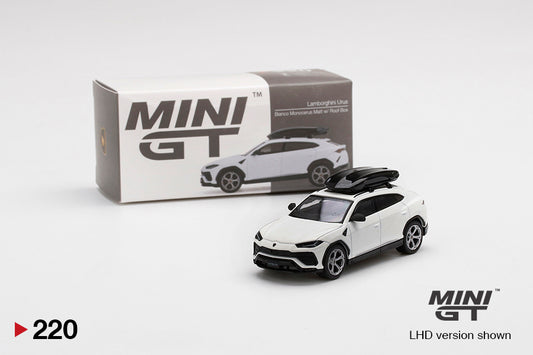 Mô hình xe Mini GT 1:64 Lamborghini Urus Bianco Monocerus Matt w/ Roof Box - MGT00220