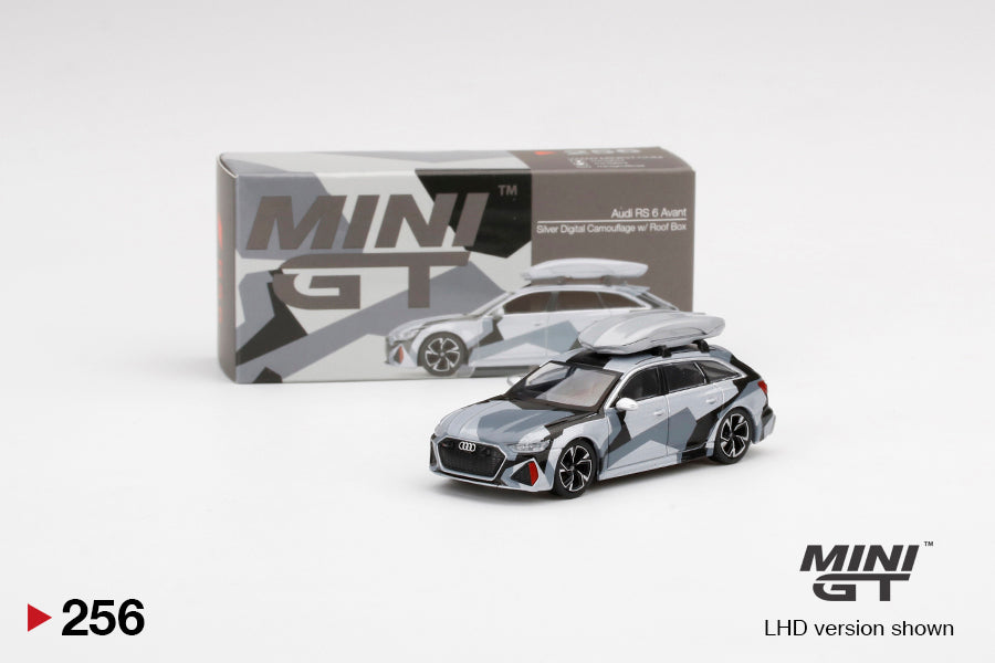 Mô hình xe Mini GT 1:64 Audi RS 6 Avant Silver Digital Camouflage w/ Roof Box - MGT00256-L