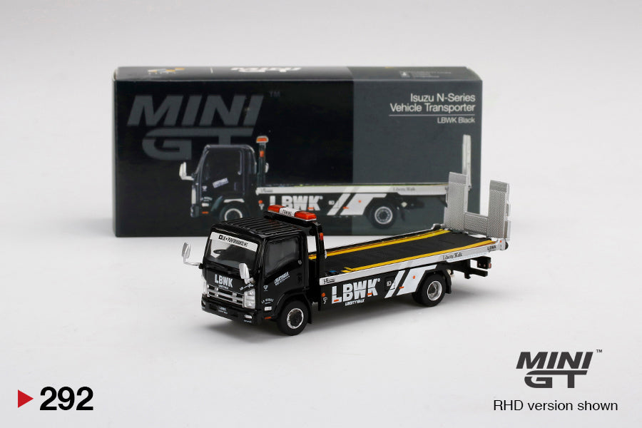 Mô hình xe Mini GT 1:64 Isuzu N-Series Vehicle Transporter LBWK Black - MGT00292