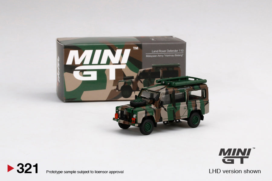 Mô hình xe Mini GT 1:64 Land Rover Defender 110 Malaysian Army - MGT00321