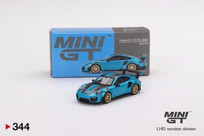 Mô hình xe Mini GT 1:64 Porsche 911(991) GT2 RS Weissach Package Miami Blue - MGT00344