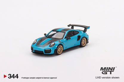 Mô hình xe Mini GT 1:64 Porsche 911(991) GT2 RS Weissach Package Miami Blue - MGT00344