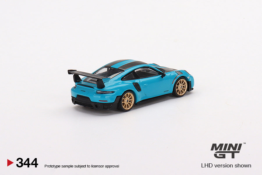 Mô hình xe Mini GT 1:64 Porsche 911(991) GT2 RS Weissach Package Miami Blue - MGT00344