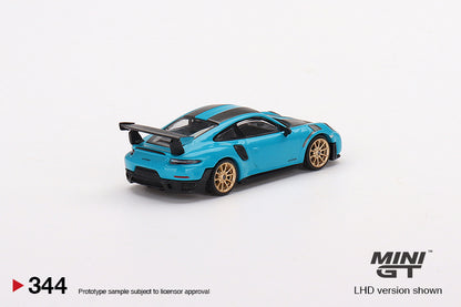 Mô hình xe Mini GT 1:64 Porsche 911(991) GT2 RS Weissach Package Miami Blue - MGT00344
