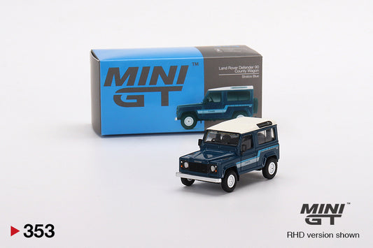 Mô hình xe Mini GT 1:64 Land Rover Defender 90 County Wagon Stratos Blue - MGT00353