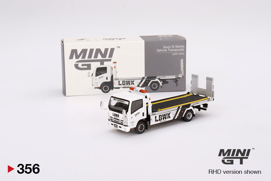 Mô hình xe Mini GT 1:64 Isuzu N-Series Vehicle Transporter LBWK White - MGT00356