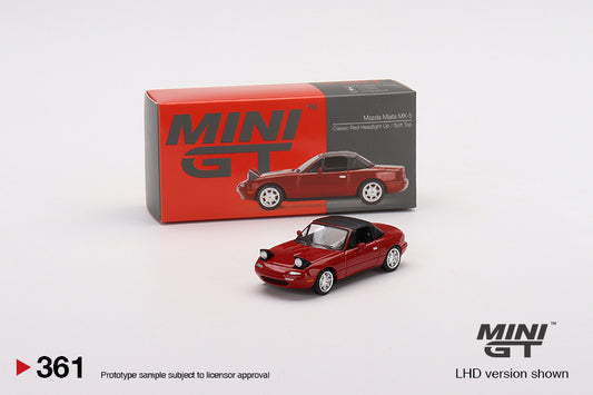 Mô hình xe Mini GT 1:64 Mazda Miata MX-5 (NA) Classic Red Headlight Up / Soft Top - MGT00361