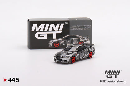 Mô hình xe Mini GT 1:64 Nissan Skyline GT-R (R34) V-Spec II MINI GT Digital Camouflage Grey 2022 Hong Kong Toycar Salon Edit - MGT00445