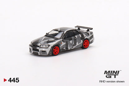 Mô hình xe Mini GT 1:64 Nissan Skyline GT-R (R34) V-Spec II MINI GT Digital Camouflage Grey 2022 Hong Kong Toycar Salon Edit - MGT00445