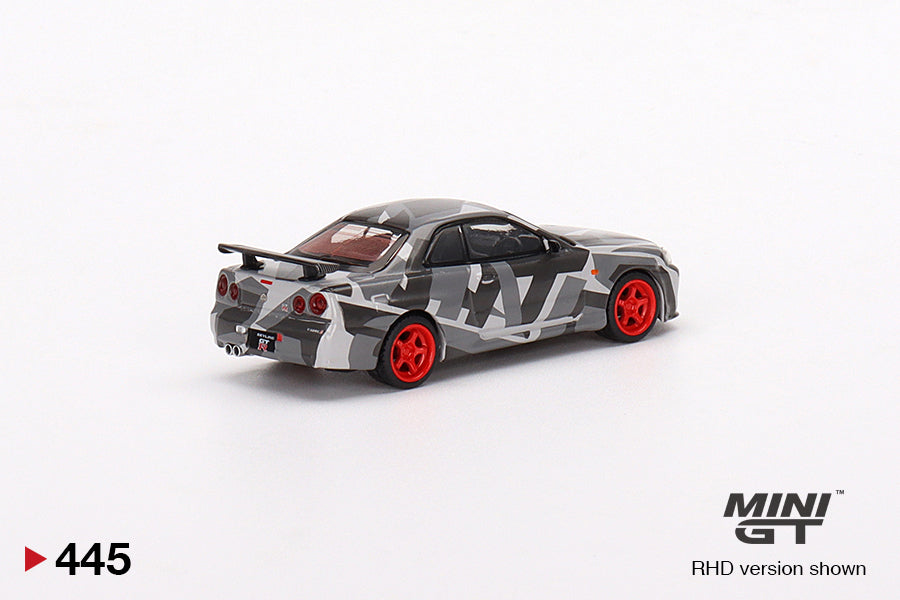 Mô hình xe Mini GT 1:64 Nissan Skyline GT-R (R34) V-Spec II MINI GT Digital Camouflage Grey 2022 Hong Kong Toycar Salon Edit - MGT00445