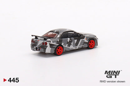 Mô hình xe Mini GT 1:64 Nissan Skyline GT-R (R34) V-Spec II MINI GT Digital Camouflage Grey 2022 Hong Kong Toycar Salon Edit - MGT00445
