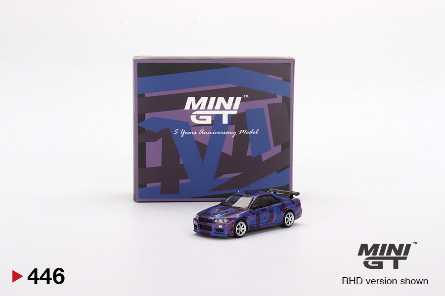 Mô hình xe Mini GT 1:64 Nissan Skyline GT-R (R34) V-Spec II MINI GT Digital Camouflage Purple - MGT00446-R