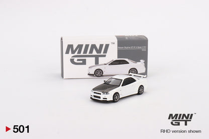 Mô hình xe Mini GT 1:64 Nissan Skyline GT-R (R34) V-Spec II N1 White - MGT00501