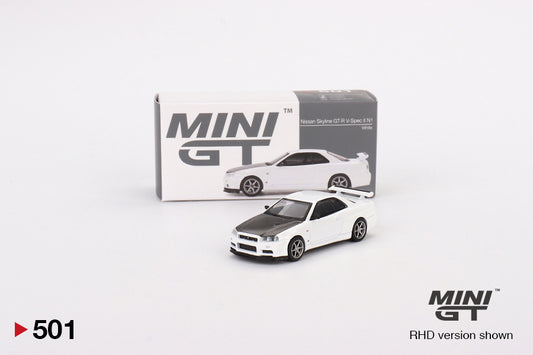 Mô hình xe Mini GT 1:64 Nissan Skyline GT-R (R34) V-Spec II N1 White - MGT00501
