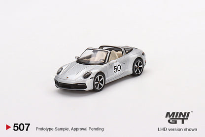 Mô hình xe Mini GT 1:64 Porsche 911 Targa 4S Heritage Design Edition GT Silver Metallic - MGT00507