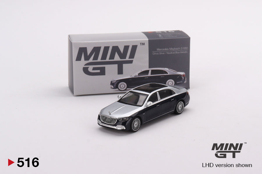 Mô hình xe Mini GT 1:64 Mercedes-Maybach S680 Cirrus Silver / Nautical Blue Metallic - MGT00516