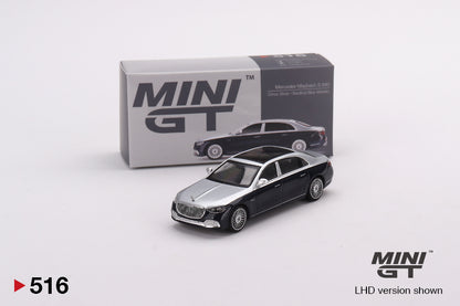 Mô hình xe Mini GT 1:64 Mercedes-Maybach S680 Cirrus Silver / Nautical Blue Metallic - MGT00516