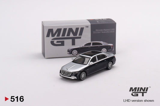 Mô hình xe Mini GT 1:64 Mercedes-Maybach S680 Cirrus Silver / Nautical Blue Metallic - MGT00516