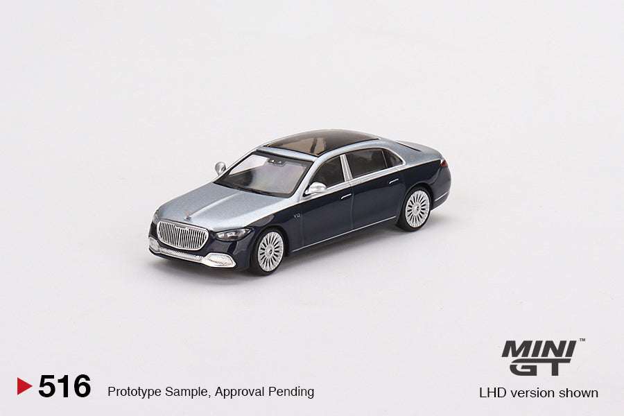 Mô hình xe Mini GT 1:64 Mercedes-Maybach S680 Cirrus Silver / Nautical Blue Metallic - MGT00516