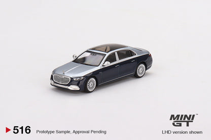 Mô hình xe Mini GT 1:64 Mercedes-Maybach S680 Cirrus Silver / Nautical Blue Metallic - MGT00516