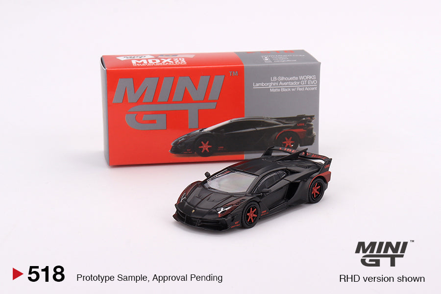 Mô hình xe Mini GT 1:64 LB-Silhouette WORKS Lamborghini Aventador GT EVO Matte Black w/Red Accent - MGT00518