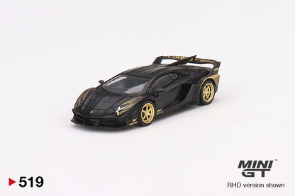 Mô hình xe Mini GT 1:64 LB-Silhouette WORKS Lamborghini Aventador GT EVO Matte Black w/Gold Accent - MGT00519