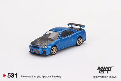 Mô hình xe Mini GT 1:64 Nissan Skyline GT-R (R34) Top Secret Bayside Blue - MGT00531