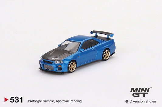 Mô hình xe Mini GT 1:64 Nissan Skyline GT-R (R34) Top Secret Bayside Blue - MGT00531