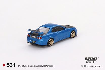 Mô hình xe Mini GT 1:64 Nissan Skyline GT-R (R34) Top Secret Bayside Blue - MGT00531