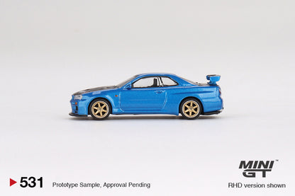 Mô hình xe Mini GT 1:64 Nissan Skyline GT-R (R34) Top Secret Bayside Blue - MGT00531