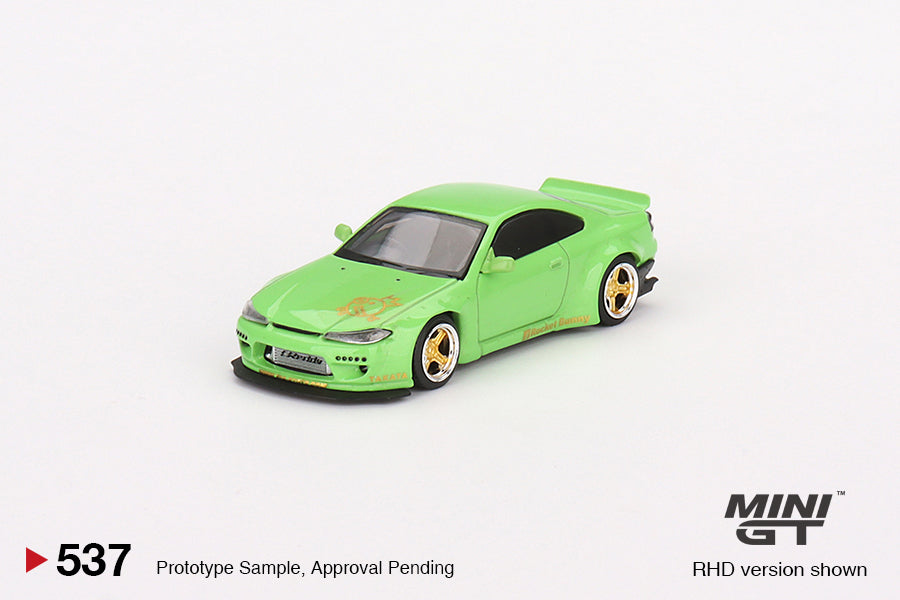 Mô hình xe Mini GT 1:64 Nissan Silvia(S15) Rocket Bunny Green 2023 Shizuoka Hobby Show Exclusive - MGT00537