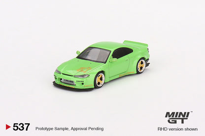 Mô hình xe Mini GT 1:64 Nissan Silvia(S15) Rocket Bunny Green 2023 Shizuoka Hobby Show Exclusive - MGT00537