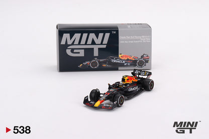 Mô hình xe Mini GT 1:64 Oracle Red Bull Racing RB18 #11 Sergio Pérez 2022 Abu Dhabi Grand Prix 3rd Place - MGT00538