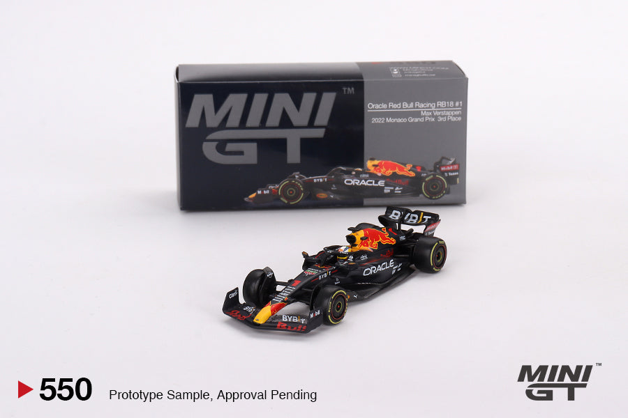 Mô hình xe Mini GT 1:64 Oracle Red Bull Racing RB18 #1 Max Verstappen 2022 Monaco Grand Prix 3rd Place - MGT00550