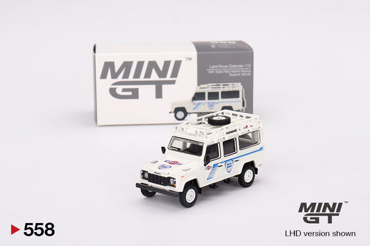 Mô hình xe Mini GT 1:64 Land Rover Defender 110 1991 Safari Rally Martini Racing Support Vehicle - MGT00558