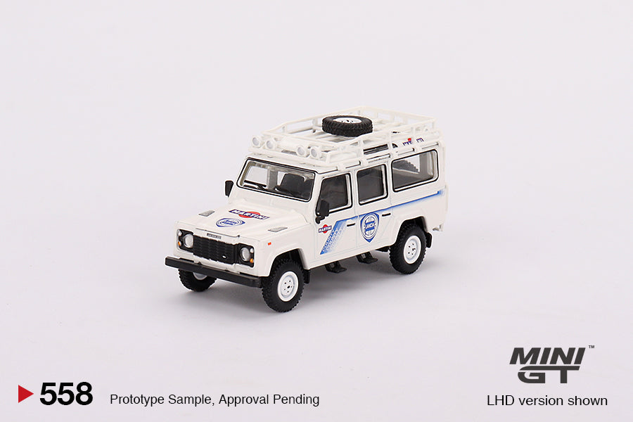 Mô hình xe Mini GT 1:64 Land Rover Defender 110 1991 Safari Rally Martini Racing Support Vehicle - MGT00558
