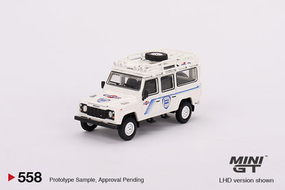 Mô hình xe Mini GT 1:64 Land Rover Defender 110 1991 Safari Rally Martini Racing Support Vehicle - MGT00558