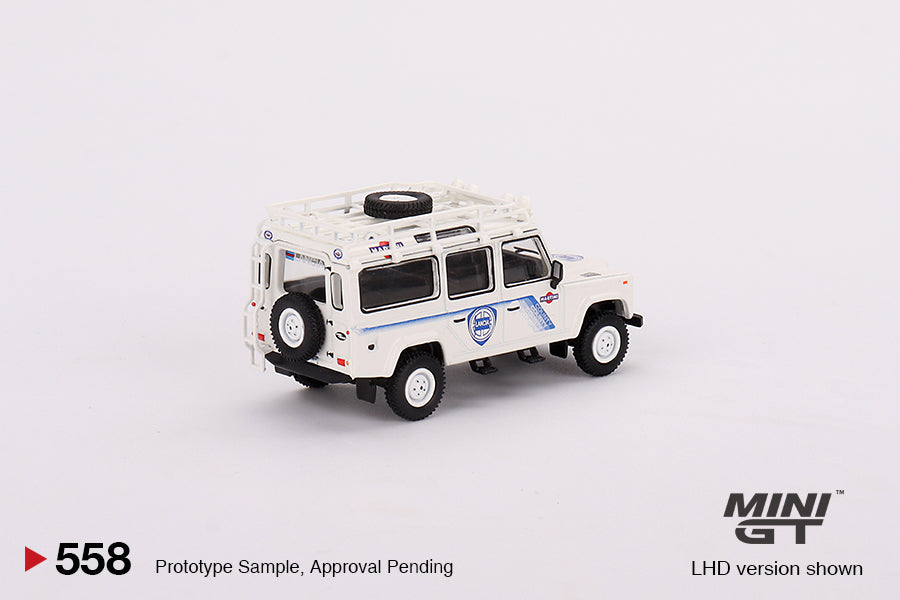 Mô hình xe Mini GT 1:64 Land Rover Defender 110 1991 Safari Rally Martini Racing Support Vehicle - MGT00558