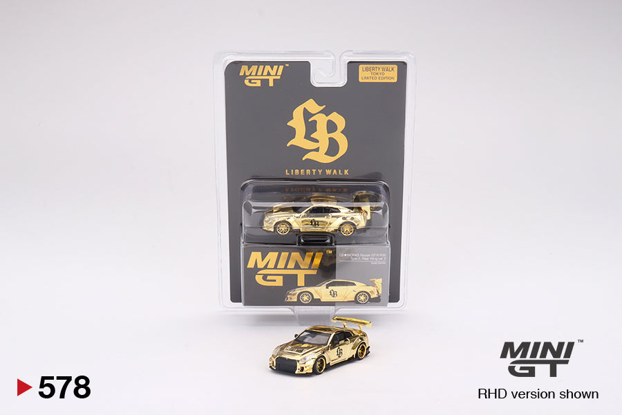 Mô hình xe Mini GT 1:64 LB★WORKS Nissan GT-R R35 Type 2, Rear Wing ver 3 RHD Gold Series - MGT00578
