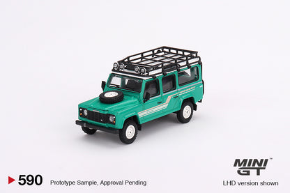 Mô hình xe Mini GT 1:64 Land Rover Defender 110 1985 County Station Wagon Trident Green - MGT00590