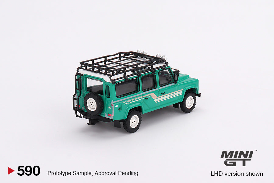 Mô hình xe Mini GT 1:64 Land Rover Defender 110 1985 County Station Wagon Trident Green - MGT00590