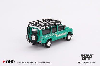 Mô hình xe Mini GT 1:64 Land Rover Defender 110 1985 County Station Wagon Trident Green - MGT00590