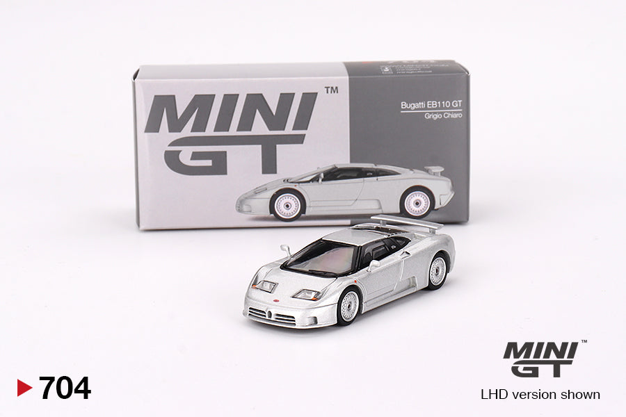 Mô hình xe Mini GT 1:64 Bugatti EB110 GT Grigio Chiaro - MGT00704