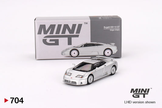 Mô hình xe Mini GT 1:64 Bugatti EB110 GT Grigio Chiaro - MGT00704