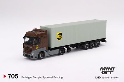 Mô hình xe Mini GT 1:64 Mercedes-Benz Actros w/ 40 Ft Container  UPS Europe - MGT00705